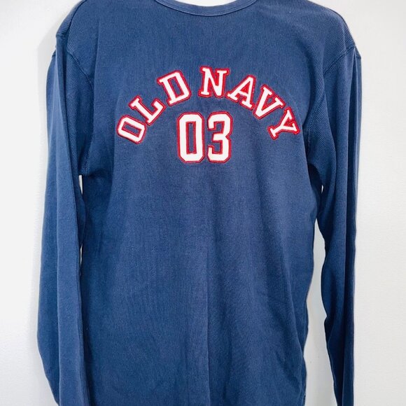 Vintage Old Navy Mens L Shirt Blue Thermal Waffle Weave Long Sleeve Logo Pullove - Picture 5 of 10